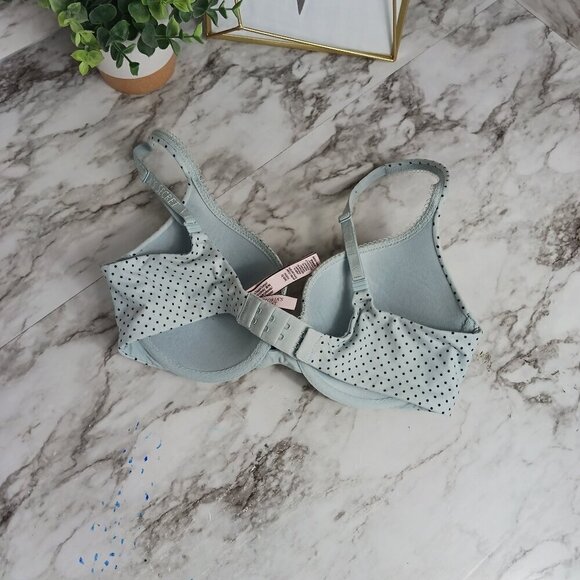 Victoria's Secret Body By Victoria Perfect Shape Bra Blue Black Polka Dot 32D - Picture 2 of 3